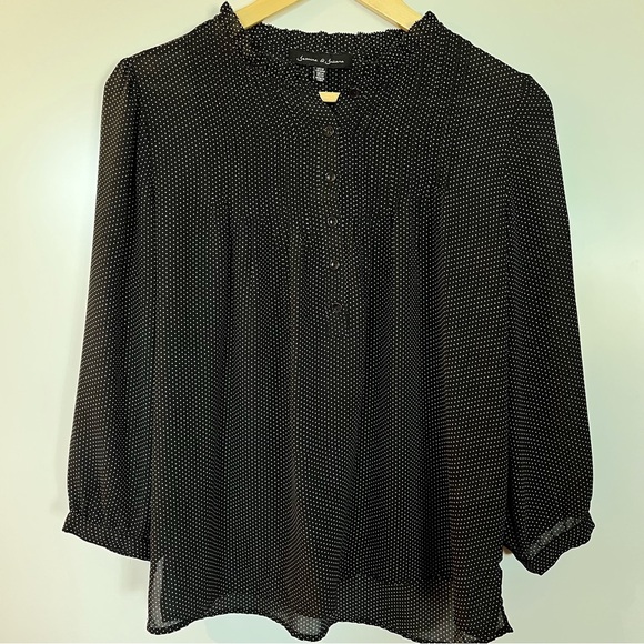 Jasmine & Juliana Tops - Jasmine & Juliana Black Polka Dot Semi Sheer Blouse Medium
